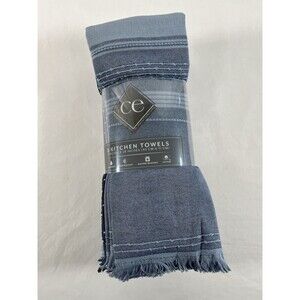 Set of 8 Culinary Classics Aspen Fringe Blue Cotton Oversized Kitchen Towels